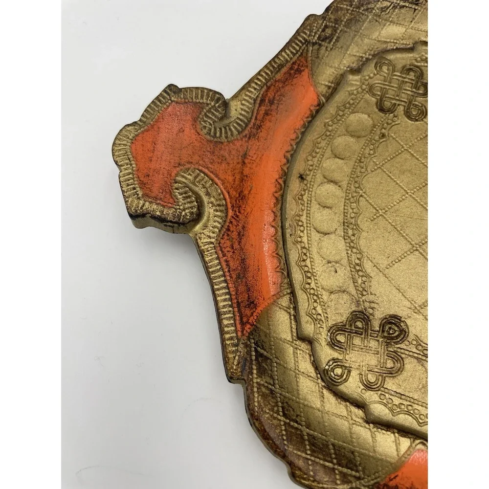 Vintage Italian‎ Florentine Gilt Toleware Orange Gold 9x14